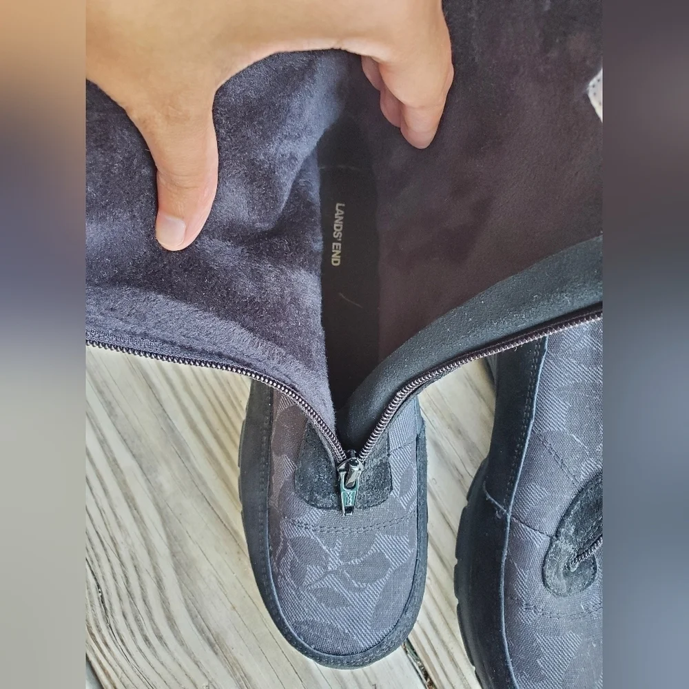 Landsend Women's Black and Gray Floral Boots